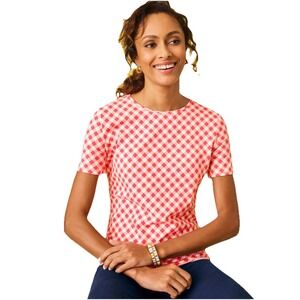 Talbots Petites Red White Gingham Check Boatneck Top MP